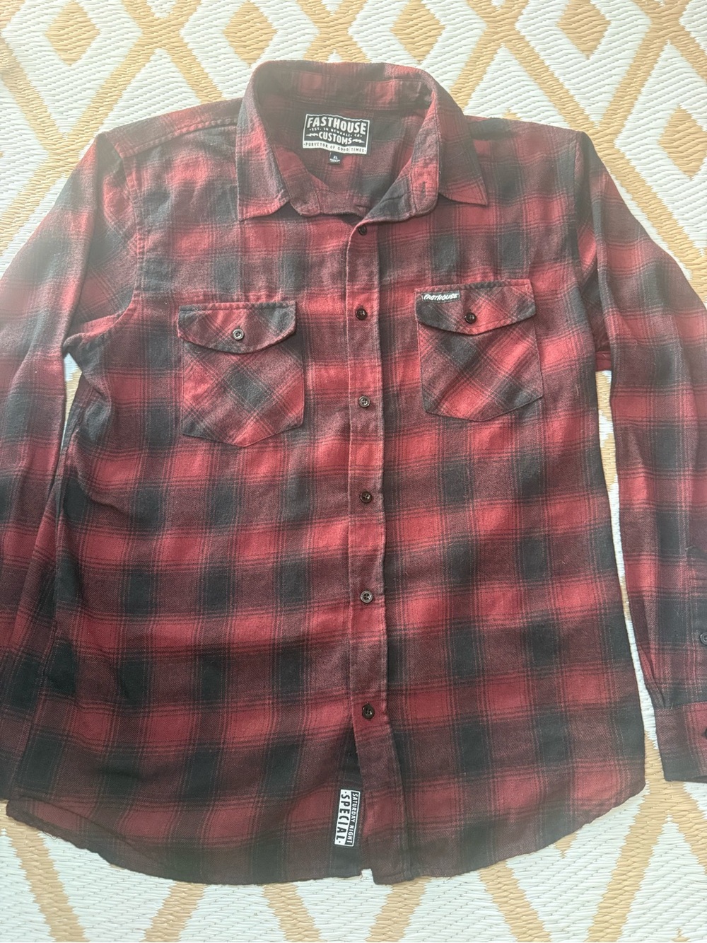 Fasthouse Men's Red & Black Plaid Casual Button-Down Shirt